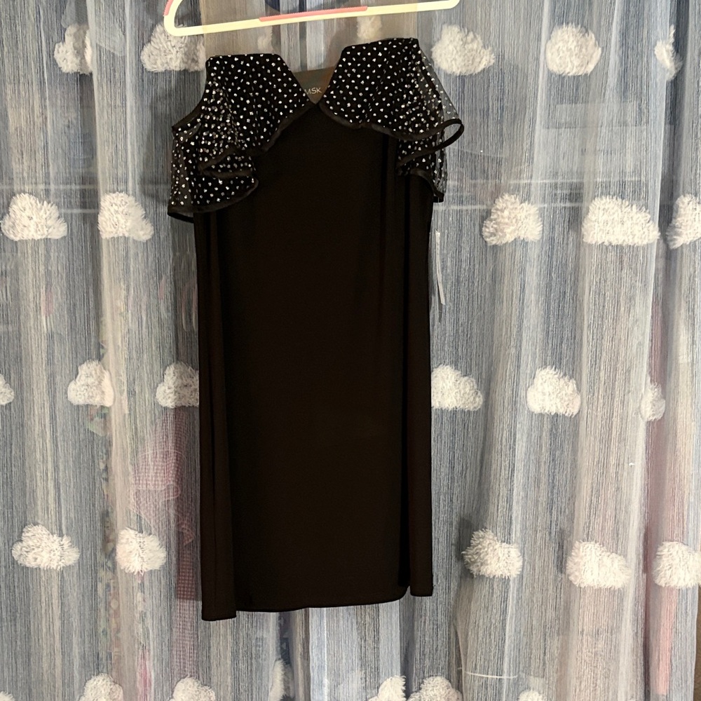 MSK Black Strapless Dress with Polka Dot Detail